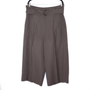 AKRIS PUNTO Fiorella Belted Pants Dark Olive Cropped Wide-Leg Linen Women's 16